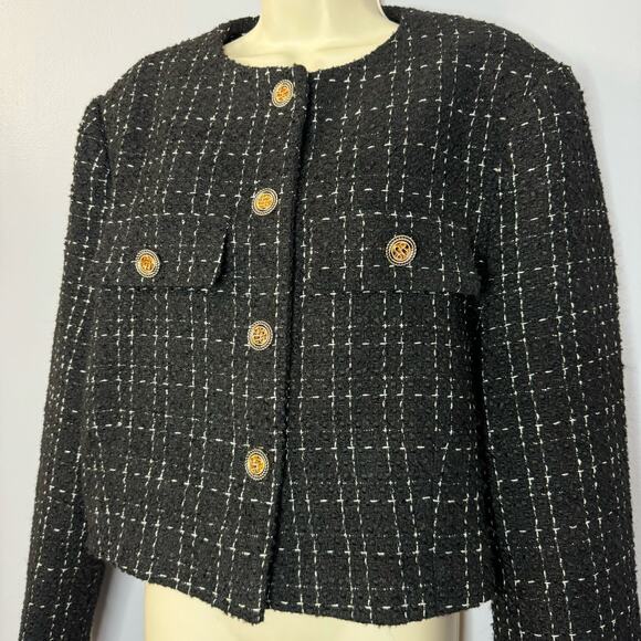 ASTR The Label Covina Tweed Cropped Jacket Black Gold Button XL - Picture 4 of 13